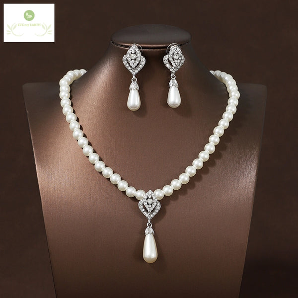 Necklace Earrings Pearl Set