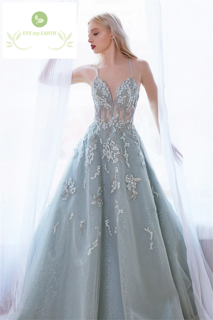 Formal Dress with Lace and Embroidery