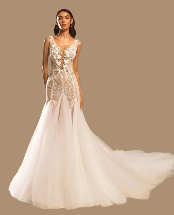 {{ store_name }} Bride Dress with Exquisite Beaded Floral Appliques Wedding Dress