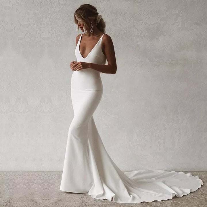 Wedding Dress V-Neck Open Back Mermaid