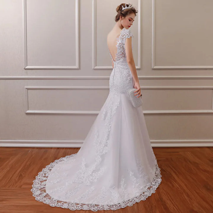 Mermaid Lace Wedding Dress with Illusion Cap Sleeve