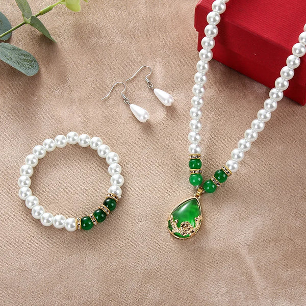 Pearl Jewelry Set Necklace Earrings Bracelet