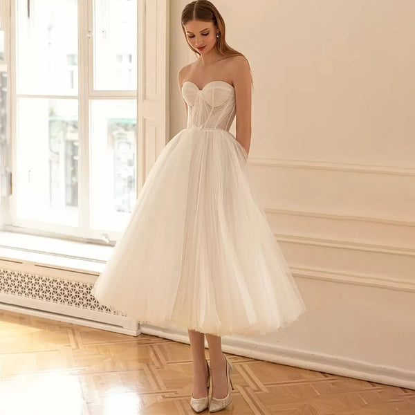 {{ store_name }} Wedding Dress Strapless A-Line Bridal Gowns Mopping Length Wedding Dress