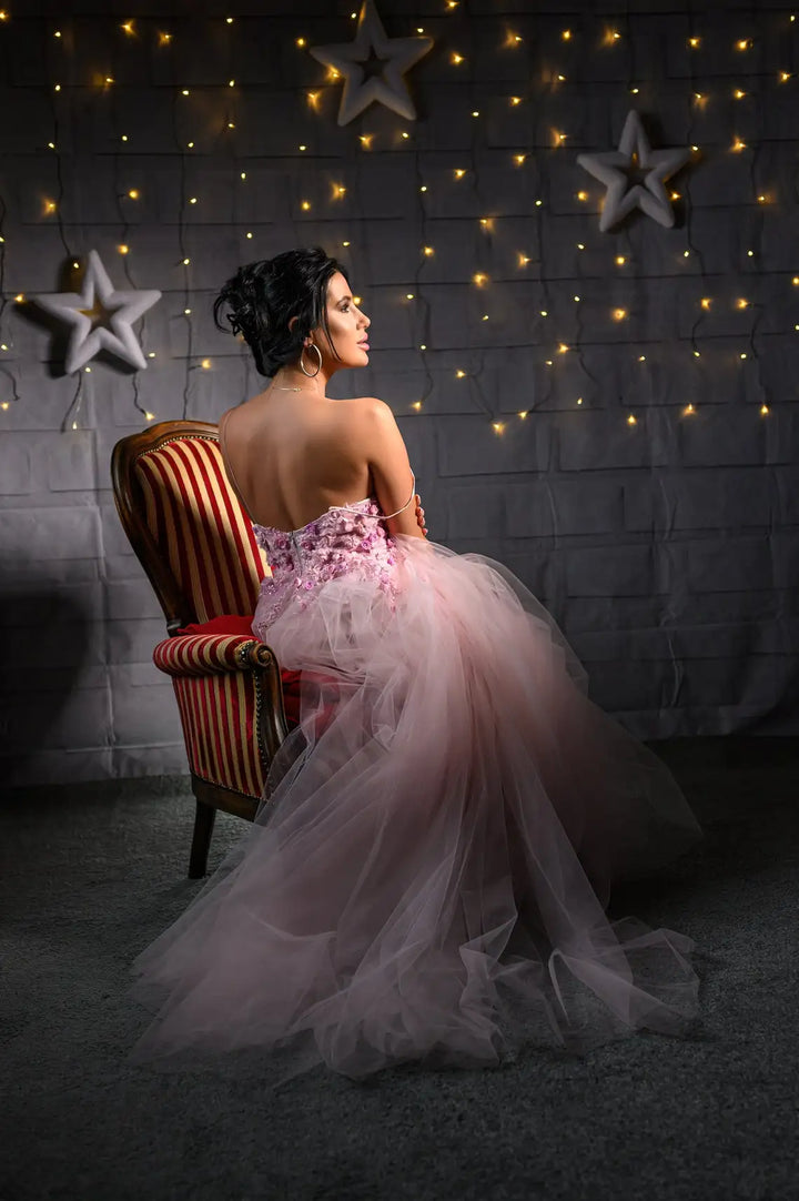 Wedding Dress with Flowers and Pearls