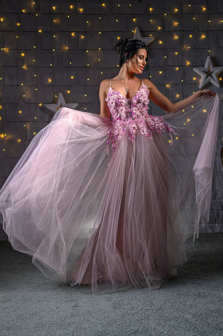 Wedding Dress with Flowers and Pearls