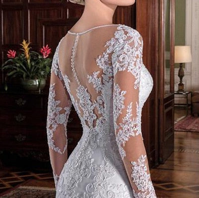 Bridal Mermaid Wedding Dress Beaded Lace Long Sleeve.