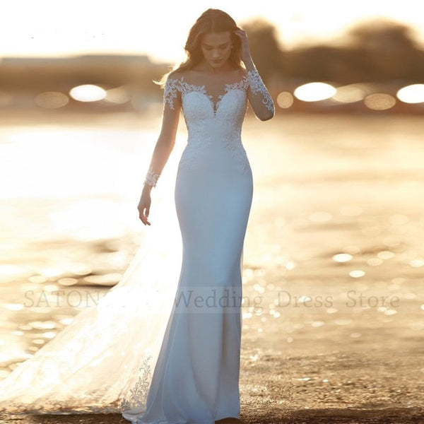 {{ store_name }} Bride Gown Mermaid Lace-Scoop Neck Sweep Train wedding gown